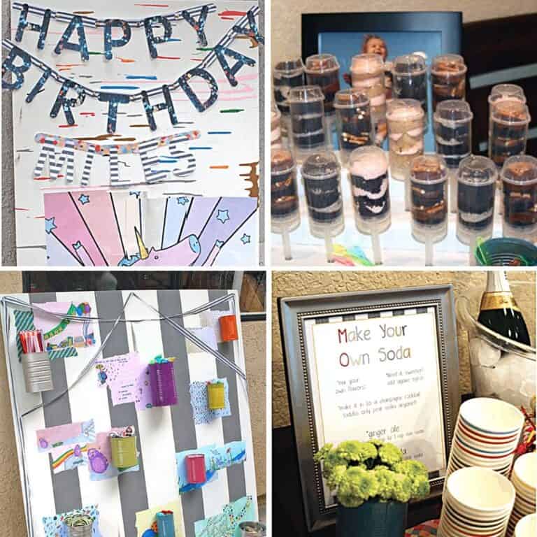 Collage of images for decorations from a kid's book themed party.