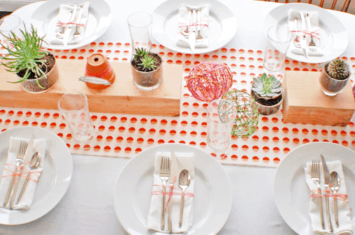 Overhead shot of an Easter dining table. 