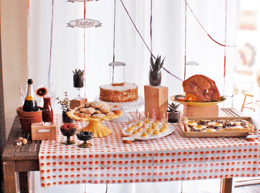 A food table with food for Easter.
