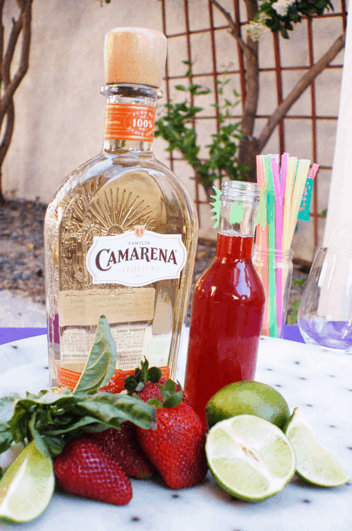 ingredients for strawberry basil margarita