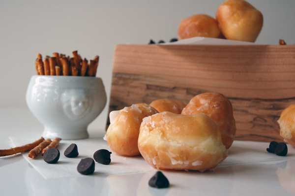 chocolate and pretzel dipped donuts
