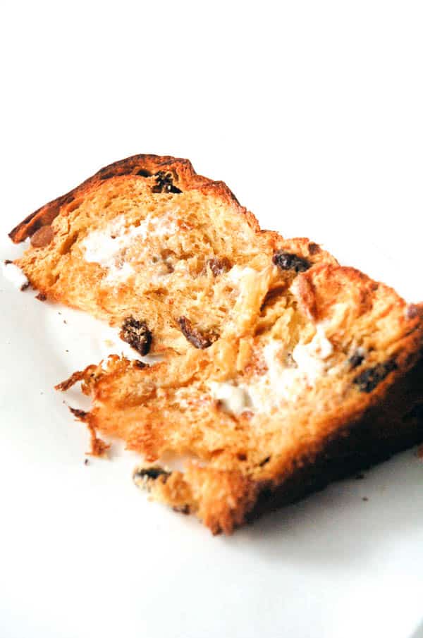 Toasted slice of Panettone with butter.