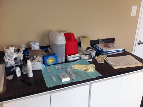 Counter at dermatologist office to biopsy basal cell carcinoma