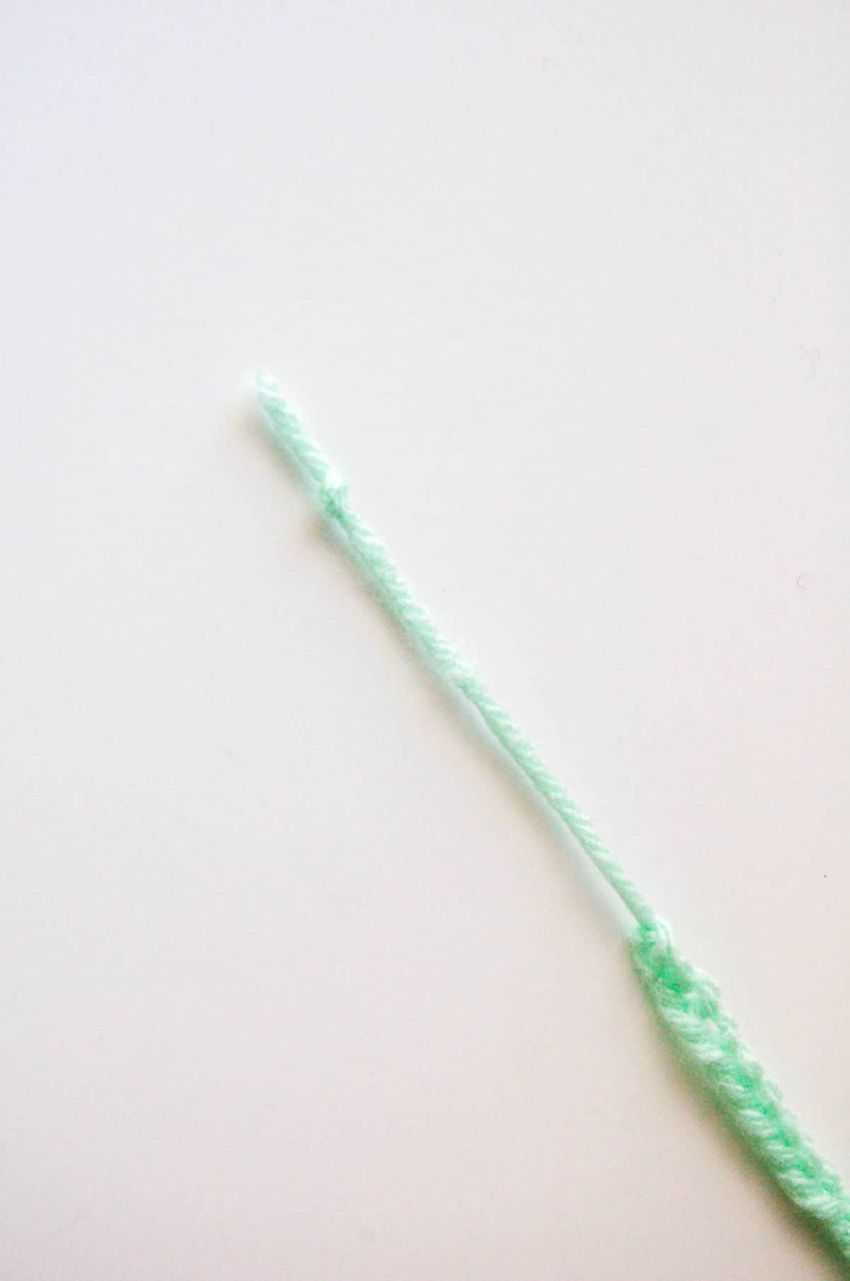 A piece of yarn with a knot at the end to make an adjustable bracelet.