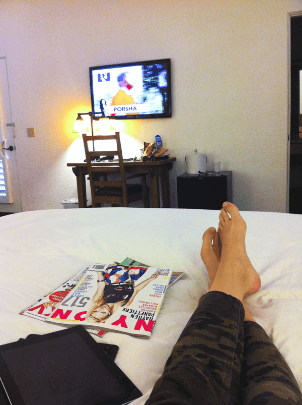 relaxing in hotel room in palm springs