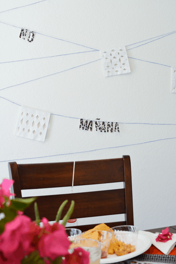 Papel picado inspired party decor for a Mexican Inspired girls night in theme.