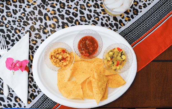 Trio of chips and salsa for Mexican themed girl's night in. 