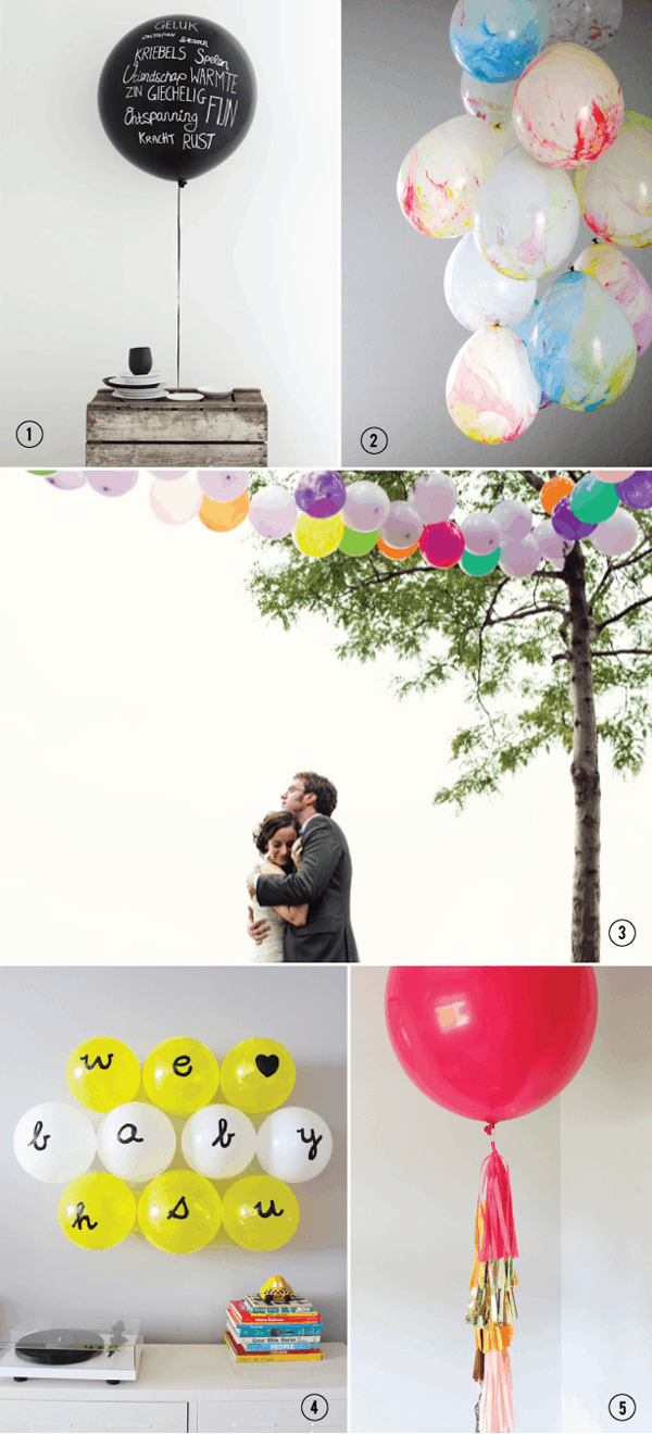 A collage of balloons used to decorate parties.