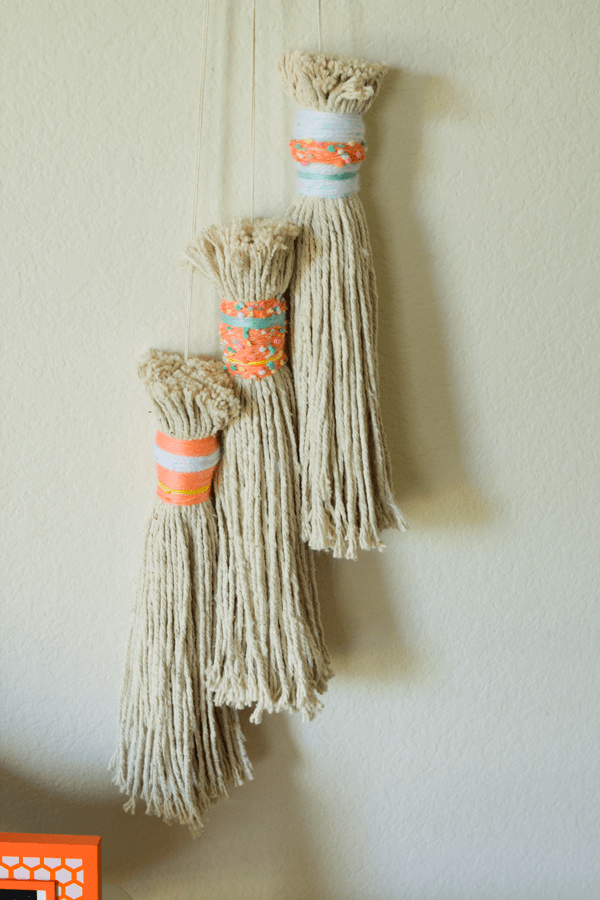 Large wrapped tassel DIY for home decor or party decorating.