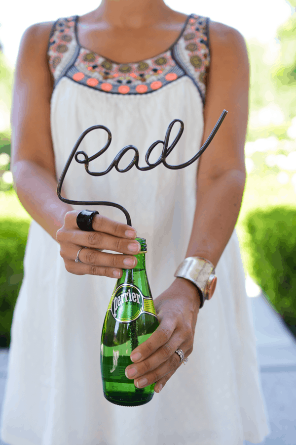 Rad custom straw in a bottle with neon boho summer dress.