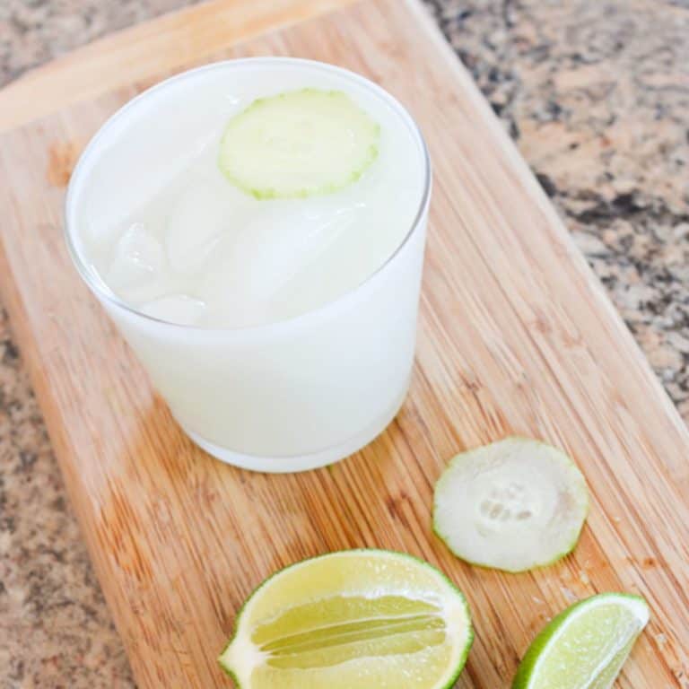Cucumber lime basil cocktail with vodka.