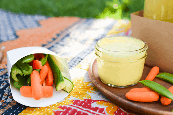 Fresh veggies and a tangy mustard based dip are a great dish to bring to a picnic. #sponsored #NaturallyAmazing @frenchsfoods // www.cupcakesandcutlery.com