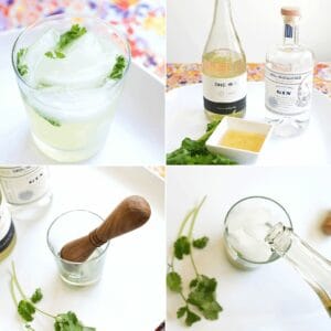 Refreshing gin cocktail recipe with limeade, cilantro, and sparkling wine.