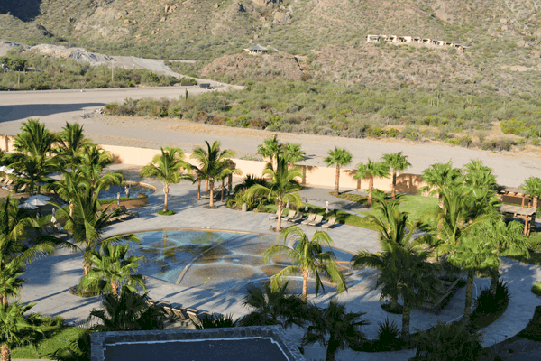 One of the many pools on property at Villa del Palmar Loreto. And on the hill you will notice the night club in case guests want a little night life. #VDPLFam #villadelpalmarl // www.cupcakesandcutlery.com