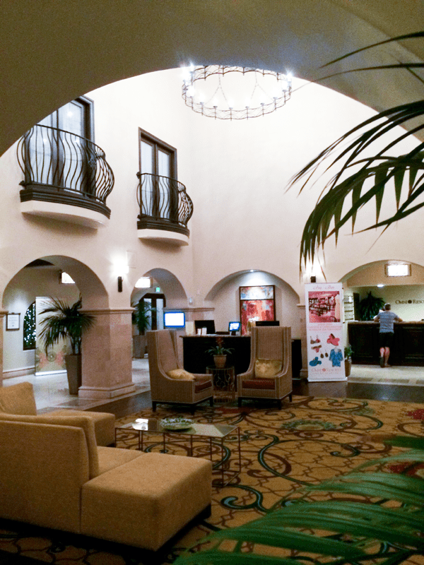 The lobby of Rancho Las Palmas in Rancho Mirage near Palm Springs. 