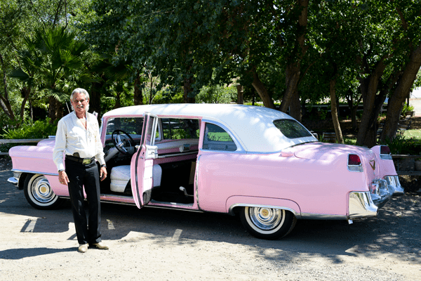 Wine tours in Temecula in an antique pink cadillac.