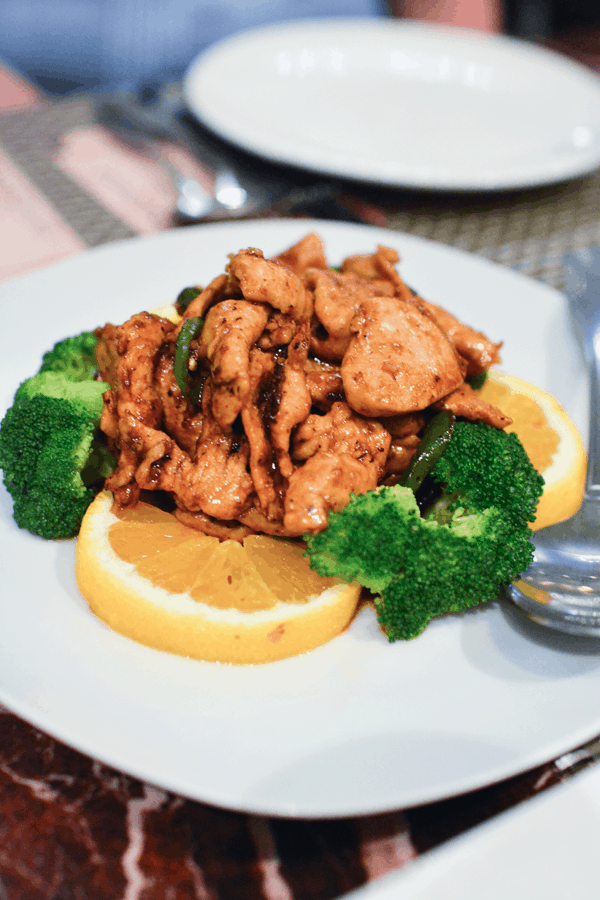 Delicious Basil Chicken at Yuan Restaurant in Temecula. 