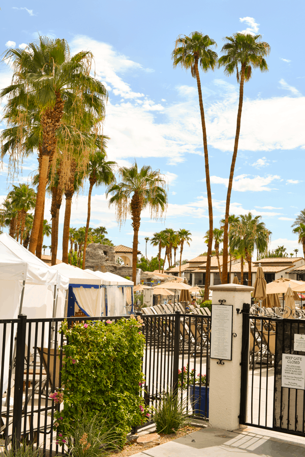 The pool and Splashtopia area at Rancho Las Palmas in Rancho Mirage.