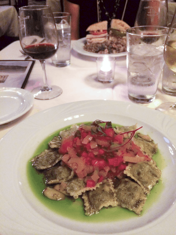 Ravioli at Creekside Grille at Wilson Creek Winery, Temecula. 