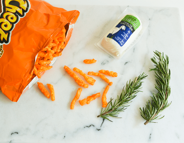 Cheeto and Rosemary crusted goat cheese appetizer that's perfect for the holidays. 