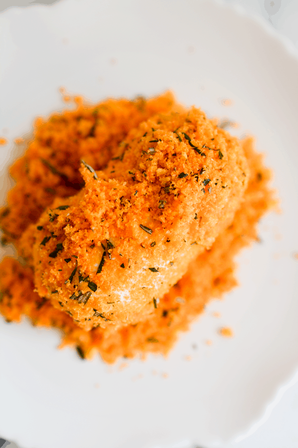 Cheeto and Rosemary crusted goat cheese appetizer. 