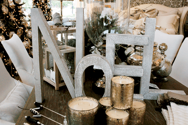 Silver "Noel" sign for a stylish holiday decoration item. 