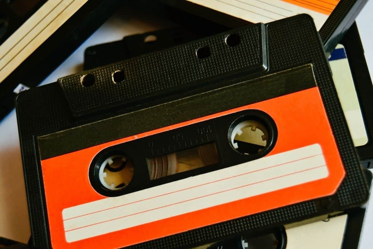 Stack of vintage cassette tapes.