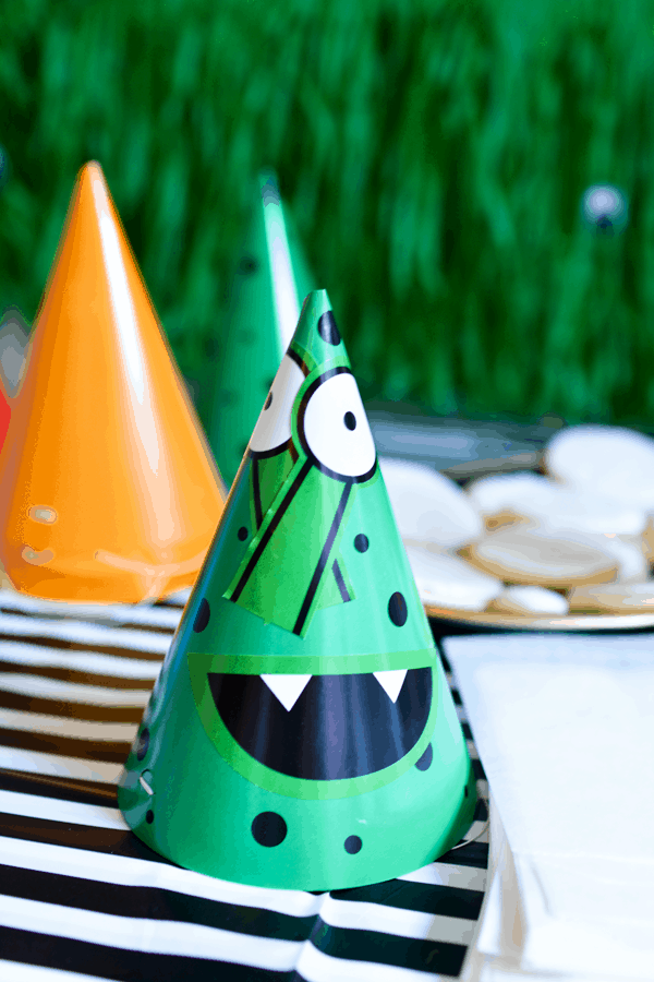 DIY monster party hats from Hobby Lobby. 