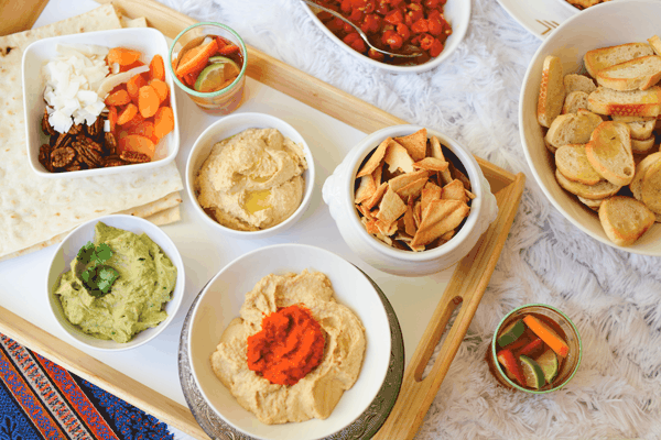 Three types of hummus for a hummus party.