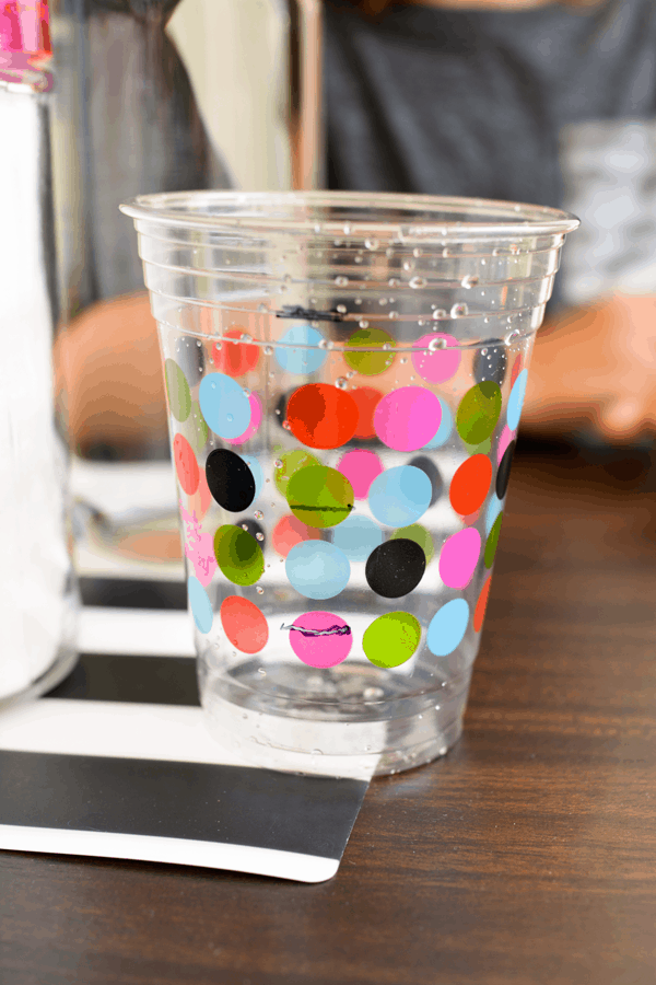 Close up of a plastic cup for a lemonade stand. 