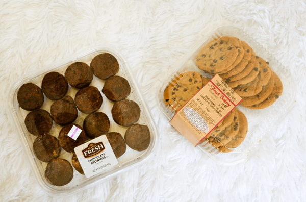 Store-bought cookies and brownies in the package. 