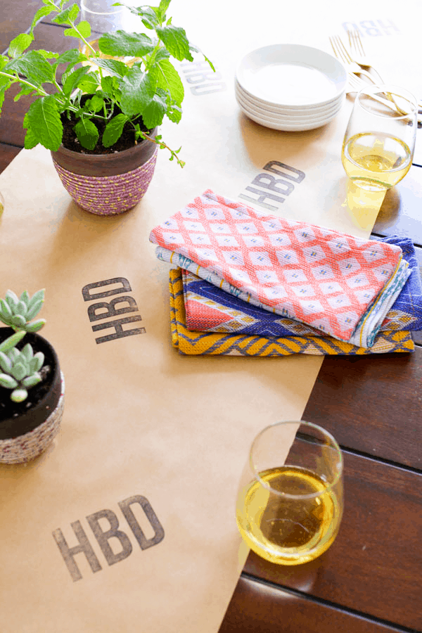 Make a custom table runner for your next special occasion. This one was made for a birthday but you can make them, with different stamps, for the holidays as well! 