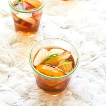 Glasses filled with iced tea sangria.