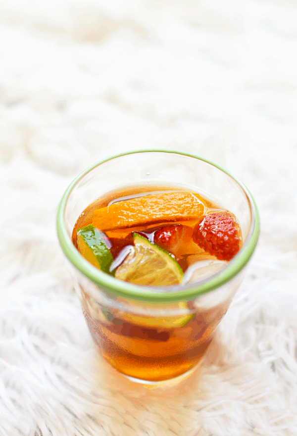 This tea sangria recipe is super refreshing. Citrus flavors and white wine make this a perfect afternoon beverage.