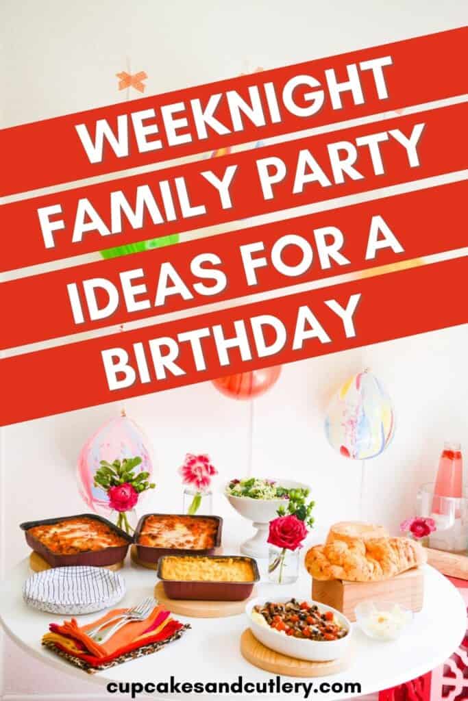 A party table with food on it with text over the top.