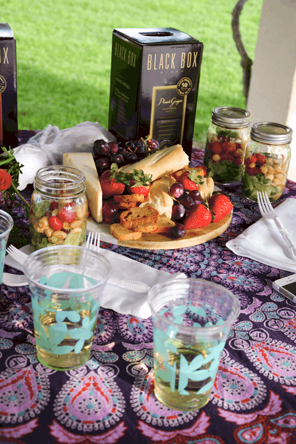 A food table in a park for an easy picnic. 
