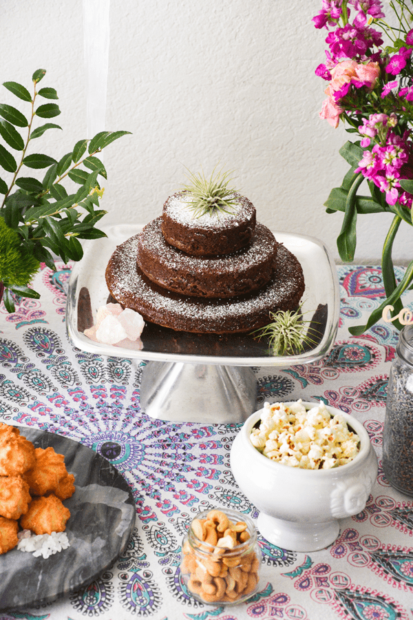 This brownie cake, topped with air plants, is perfect for this boho baby shower. 
