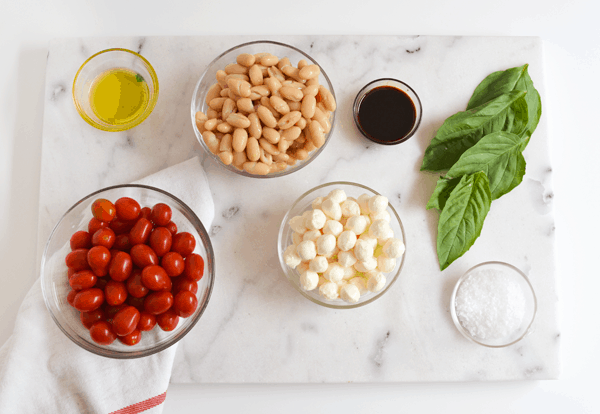 This white bean caprese recipe is delicious! The white beans add protein and go really well with the fresh basil, tomatoes and mozzarella. 