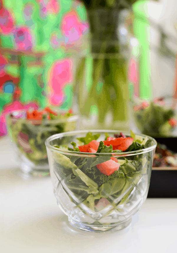 Looking for an easy menu for your next girls night in? Try serving mini kale and strawberry salad cups. They work perfectly with the other girl's night in food ideas I'm sharing. 