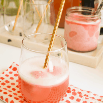 Yum! Here's a perfect summer cocktail idea! Top strawberry sherbet with strawberry lemonade plus a splash (or more) of champagne. Champagne cocktails are easy to make and this one is extra refreshing!