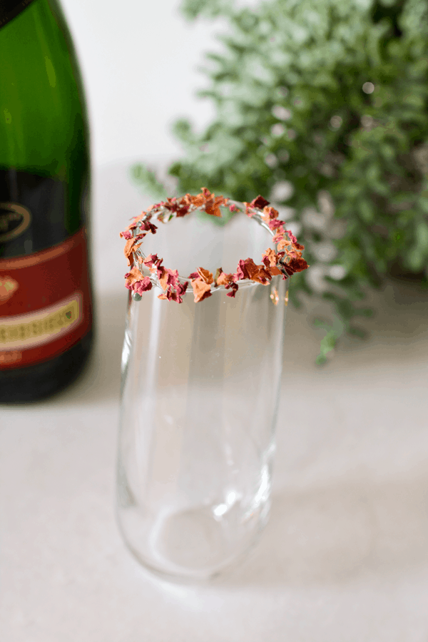 Make this easy dried rose petal rimmer for your cocktail or champagne glasses. | Cupcakes and Cutlery