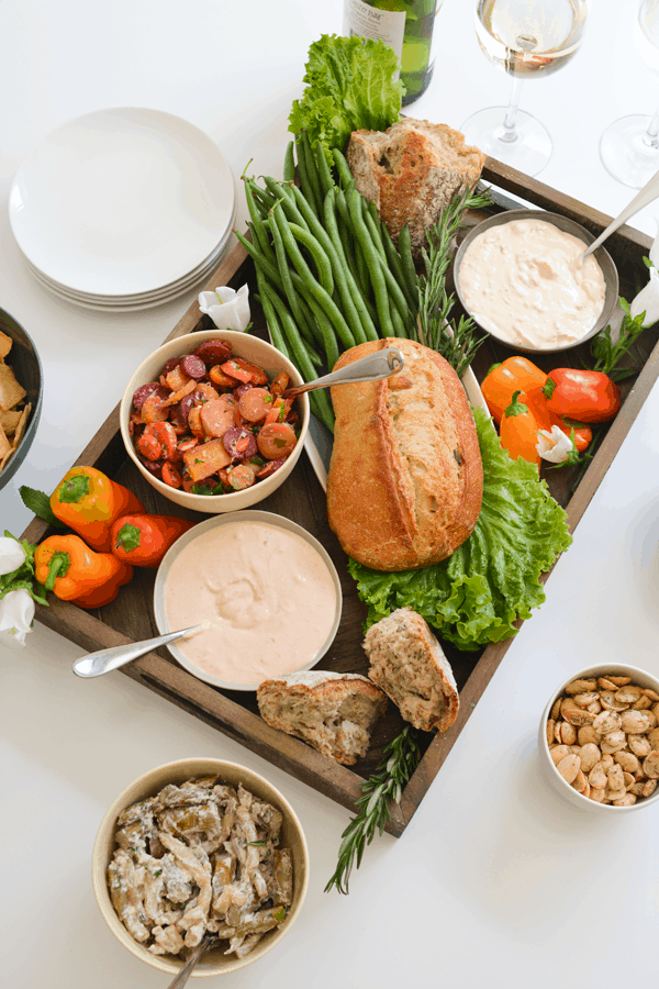 A pretty food tray on a table for a party. 