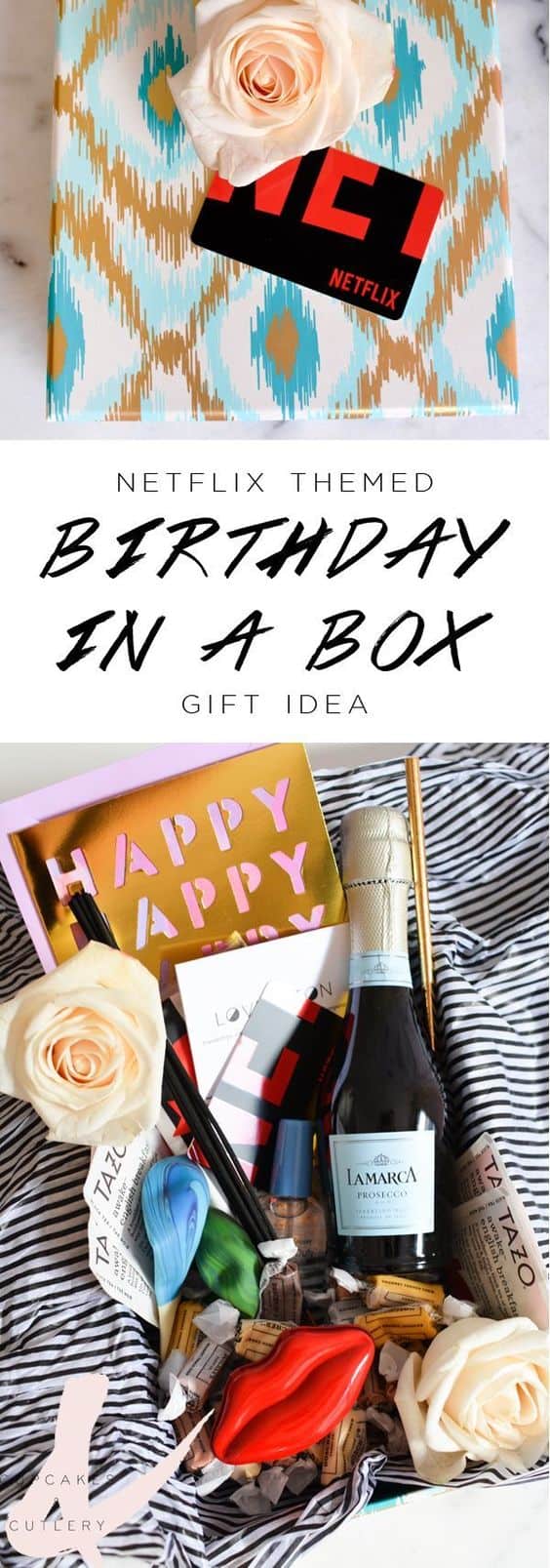 Are you looking for unique birthday gift ideas? You have to check out this DIY gift box! This cute present idea is perfect for your best friend or other women in your life! #gifts #giftsforher #cupcakesandcutlery #giftbasketideas