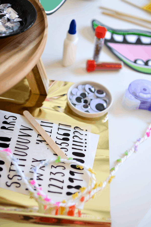 Close up of craft supplies on a table. 