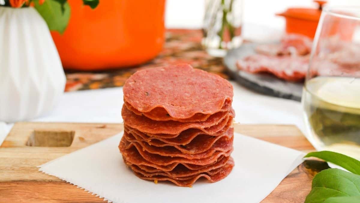 Baked Salami Chips Party Appetizer Recipe Cupcakes and Cutlery