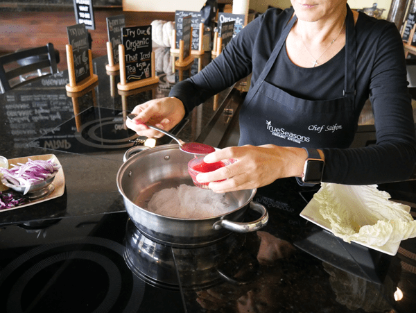 Chef Saifon making glass noodle salad.