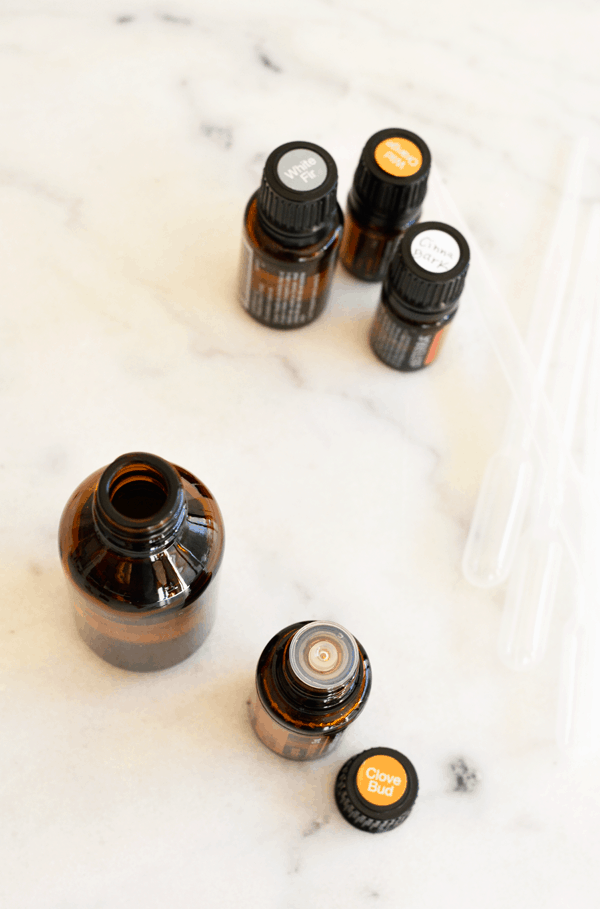 Essential oils for holiday scented room spray.