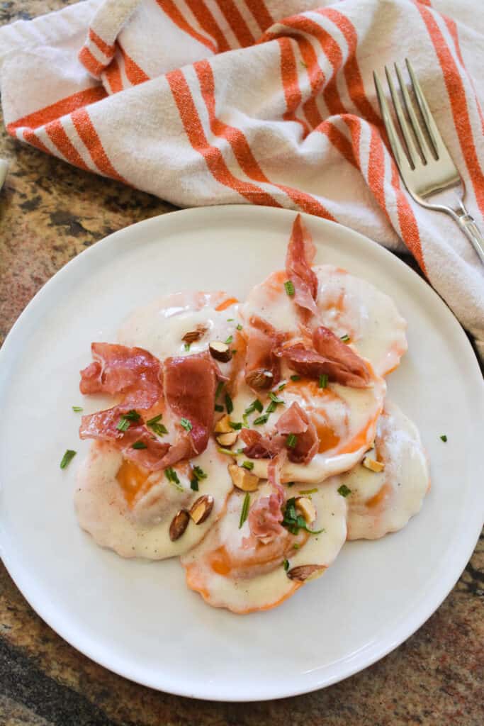 Butternut Squash Ravioli with Alfredo Cupcakes and Cutlery