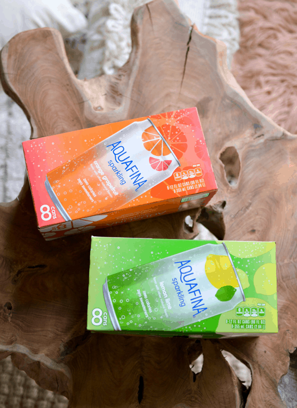 Overhead view of two boxes of Aquafina sparkling water.