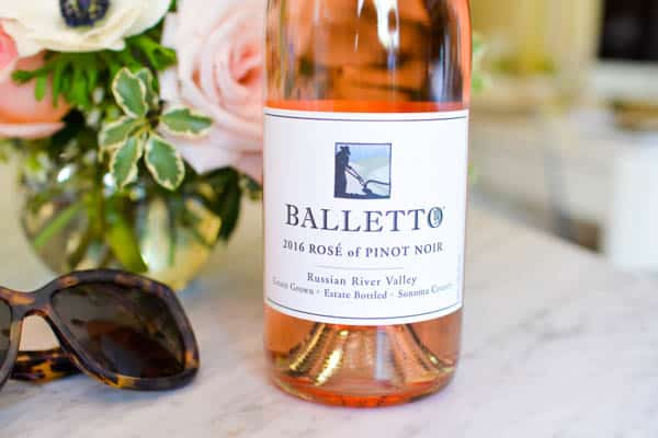 Close up of a bottle of Balletto Rosé.